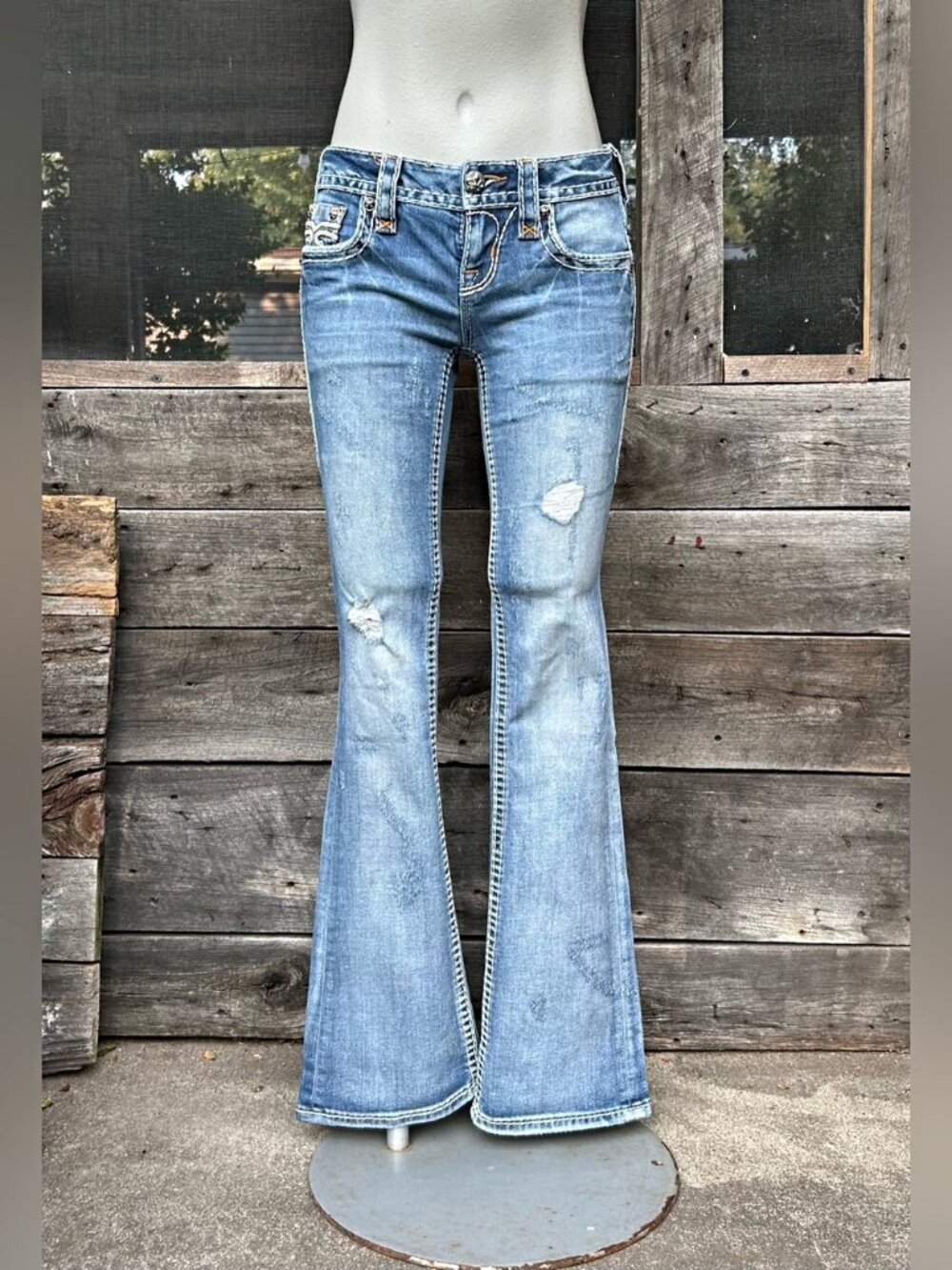 Rock Revival Cameo Stretch Distressed Denim Slim Boot Cut Jeans~25~ - Picture 5 of 7